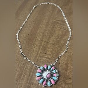 9/16–22 Sterling Silver “Cotton Candy” Turquoise Dahlia Necklace